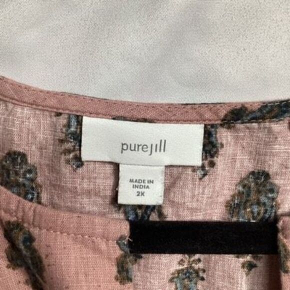 J. Jill Folklore Stamped Tunic Top Sz Sz 2X Linen Blend Paisley Boho - Picture 7 of 9